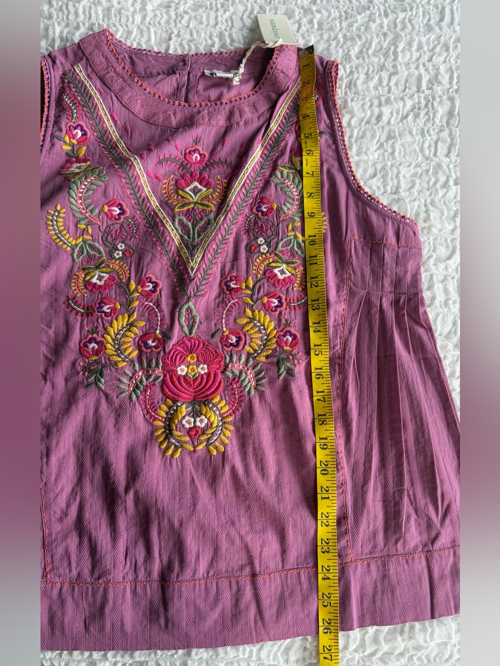Sundance Embroidered Sleeveless Top Boho Floral Pink NWT Large - Picture 6 of 8
